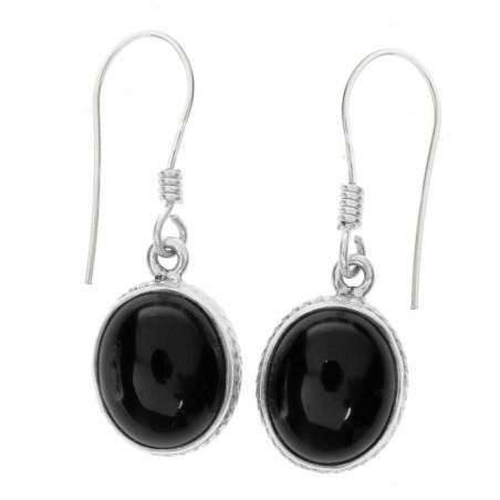 Pendientes largos ónix ovalado Plata de Ley - Karissma