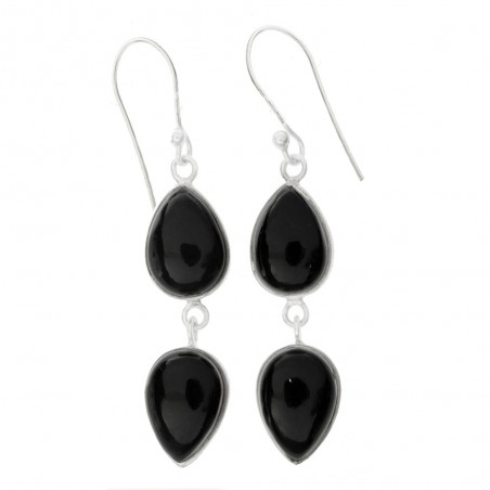 Pendientes doble gota de ónix Plata de Ley - Karissma