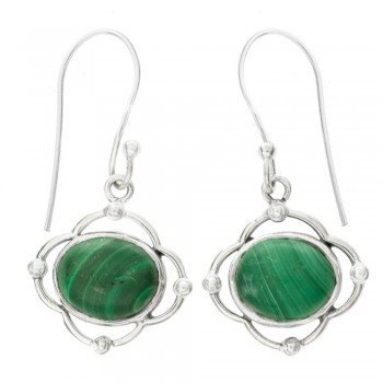 Pendientes flor centro de malaquita Plata de Ley - Karissma