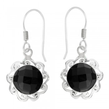 Pendientes flor ónix facetado Plata de Ley - Karissma