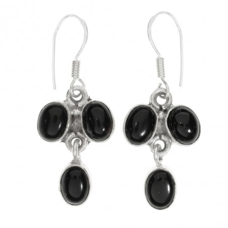 Pendientes triple ónix oval Plata de Ley - Karissma