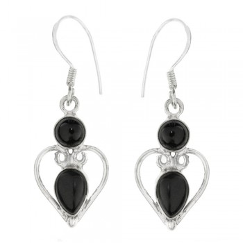 Pendientes ónix base corazón Plata de Ley - Karissma