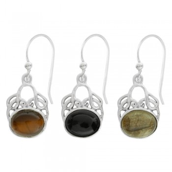 Pendientes piedra óvalo horizontal Plata de Ley - Karissma