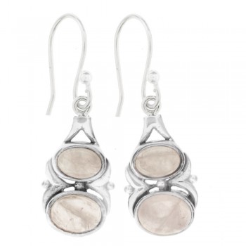 Pendientes cuarzo rosa oval doble Plata de Ley - Karissma