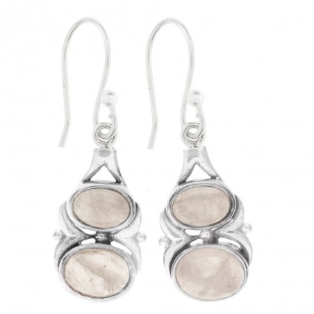 Pendientes cuarzo rosa oval doble Plata de Ley - Karissma
