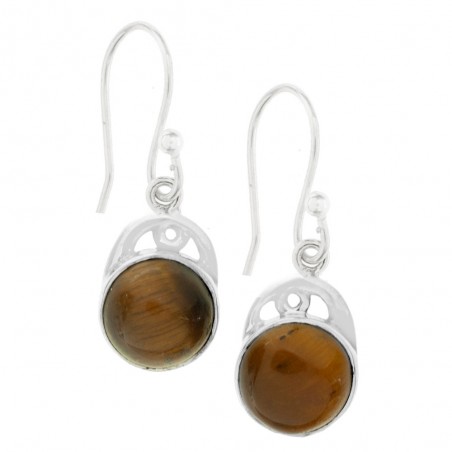 Pendientes ojo de tigre redondo Plata de Ley - Karissma