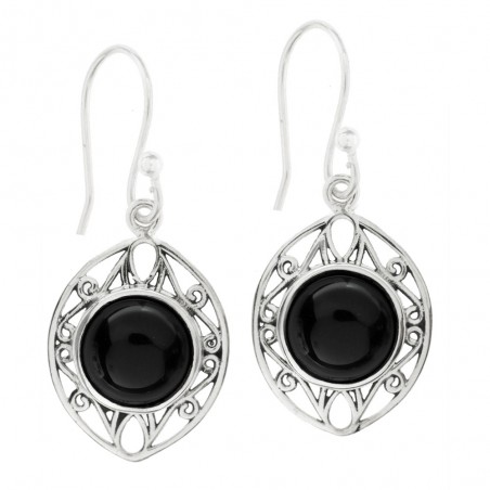 Pendientes ónix base calada Plata de Ley - Karissma