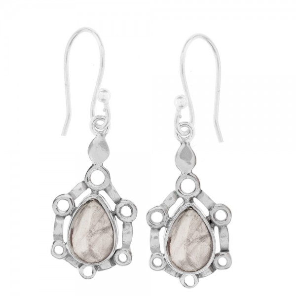 Pendientes gota de piedra base círculos Plata de Ley - Karissma