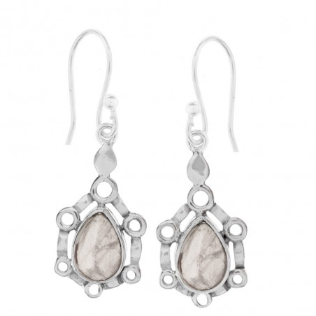 Pendientes gota de piedra base círculos Plata de Ley - Karissma