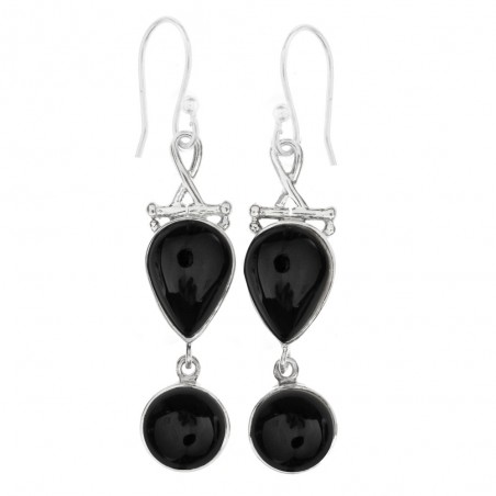 Pendientes largos piedra gota y círculo Plata de Ley - Karissma