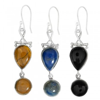 Pendientes largos piedra gota y círculo Plata de Ley - Karissma