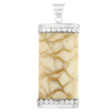 Colgante rectángulo coral blanco Plata de 1ª Ley - Karissma