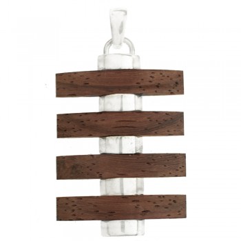 Colgante geométrico de madera y Plata de Ley - Karissma