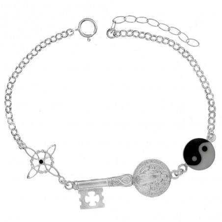 Pulsera Nudo de Bruja & San Benito & Yin Yang Plata de Ley - Karissma