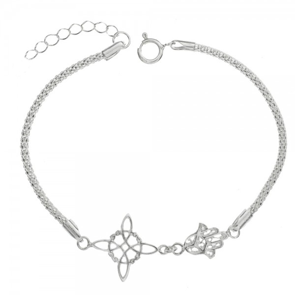 Pulsera nudo de bruja & mano de Fátima Plata de Ley - Karissma