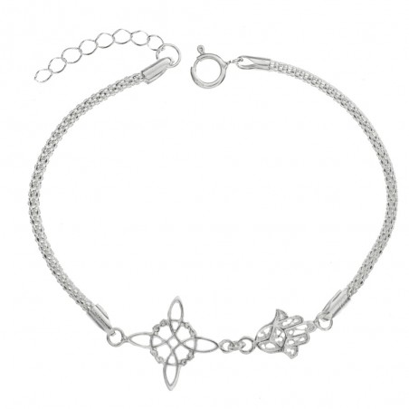 Pulsera nudo de bruja & mano de Fátima Plata de Ley - Karissma
