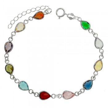 Pulsera gotas de cristales de colores Plata de Ley - Karissma