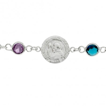 Pulsera San Benito con cristales de colores Plata de Ley - Karissma