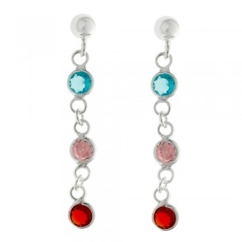 Pendientes largos con cristales de colores Plata de Ley - Karissma