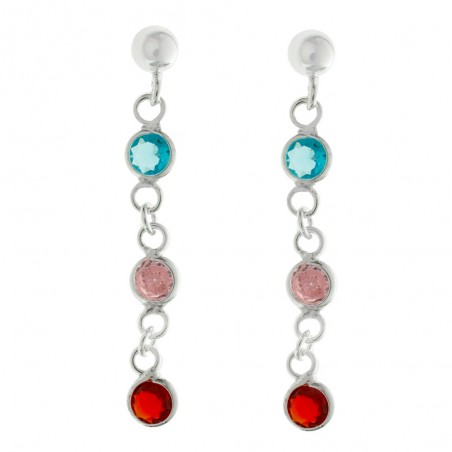 Pendientes largos con cristales de colores Plata de Ley - Karissma