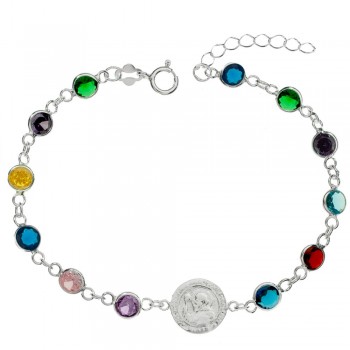 Pulsera San Benito con cristales de colores Plata de Ley - Karissma