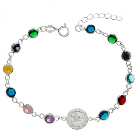 Pulsera San Benito con cristales de colores Plata de Ley - Karissma