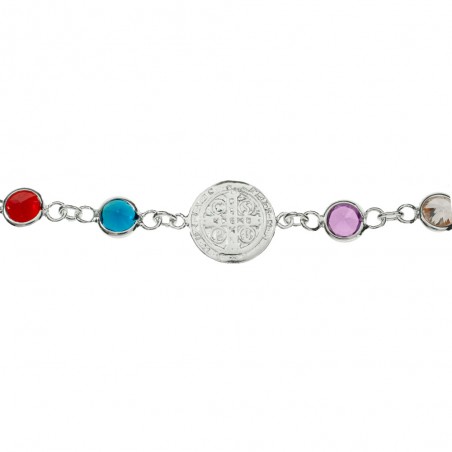 Pulsera San Benito con cristales de colores Plata de Ley - Karissma