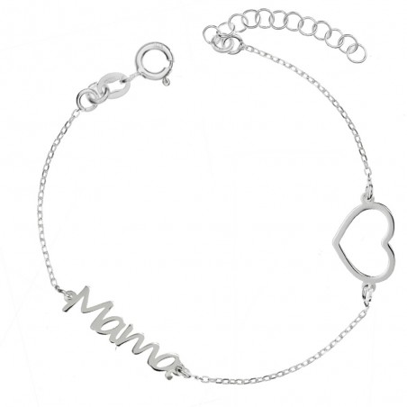 Pulsera Mamá & Corazón calado Plata de Ley - Karissma