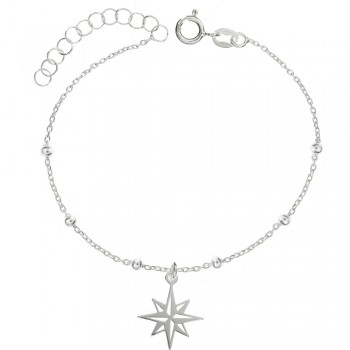 Pulsera de bolitas con rosa de los vientos Plata de Ley - Karissma