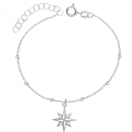 Pulsera de bolitas con rosa de los vientos Plata de Ley - Karissma