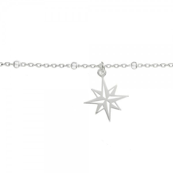 Pulsera de bolitas con rosa de los vientos Plata de Ley - Karissma