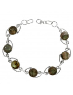 Pulsera eslabón labradorita redonda Plata de Ley - Karissma