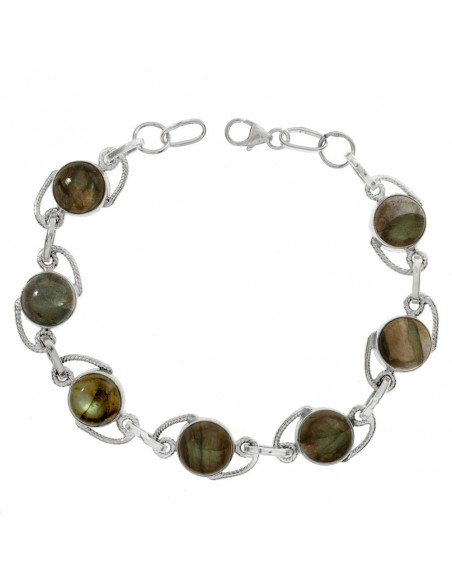 Pulsera eslabón labradorita redonda Plata de Ley - Karissma