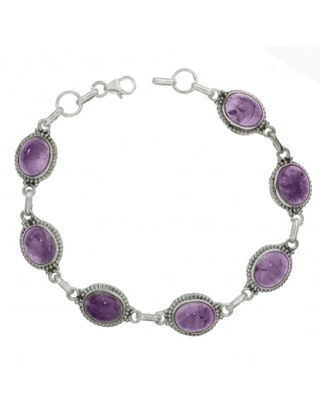 Pulsera eslabón oval amatista Plata de Ley - Karissma