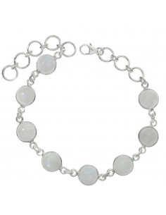 Pulsera eslabón piedra de luna redonda Plata de Ley - Karissma
