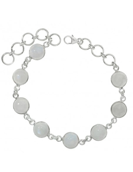 Pulsera eslabón piedra de luna redonda Plata de Ley - Karissma
