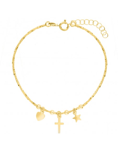 Pulsera dorada semi rígida con colgantes Plata de Ley - Karissma