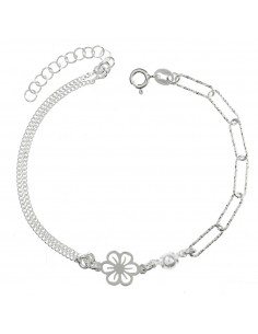 Pulsera flor cadena combinada Plata de Ley - Karissma