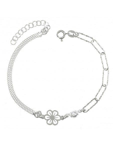 Pulsera flor cadena combinada Plata de Ley - Karissma