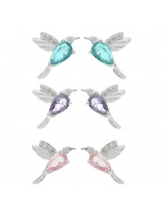 Pendientes colibrí con cristal de colores Plata de Ley - Karissma