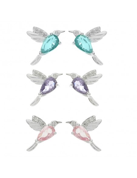 Pendientes colibrí con cristal de colores Plata de Ley - Karissma