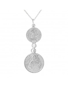 Medalla doble San Judas & San Benito Plata de Ley - Karissma