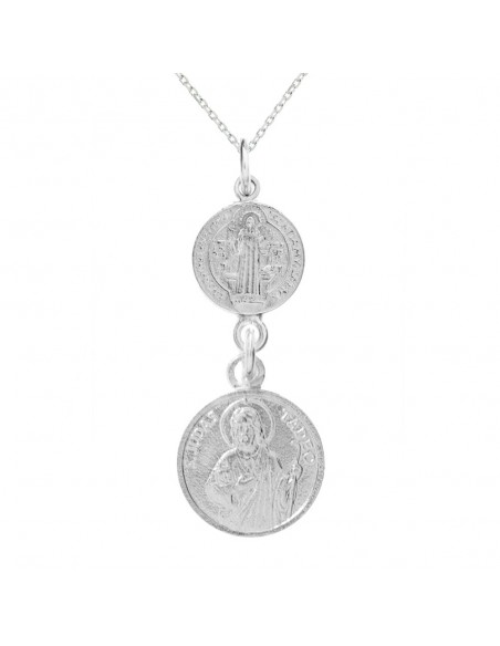 Medalla doble San Judas & San Benito Plata de Ley - Karissma