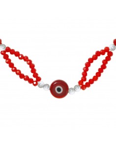Pulsera macramé con ojo turco y cristales rojos Plata de Ley 2