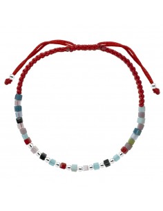 Pulsera macramé con cristales de colores Plata de Ley