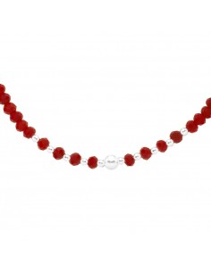 Pulsera macramé con cristales rojos y bolitas de Plata de Ley 2