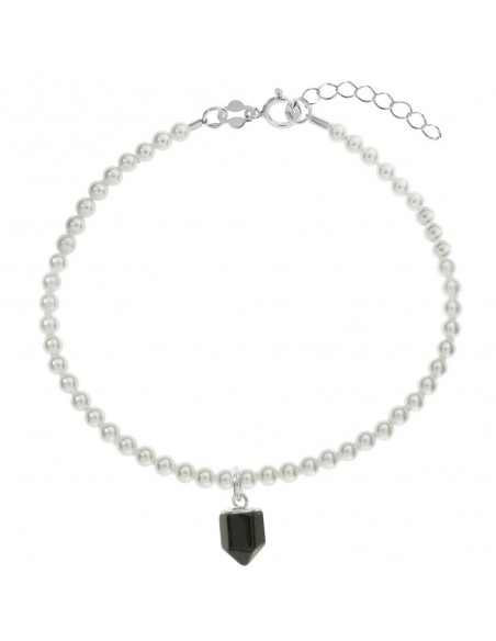 Pulsera perlas 3 mm con péndulo de piedra natural Plata de Ley