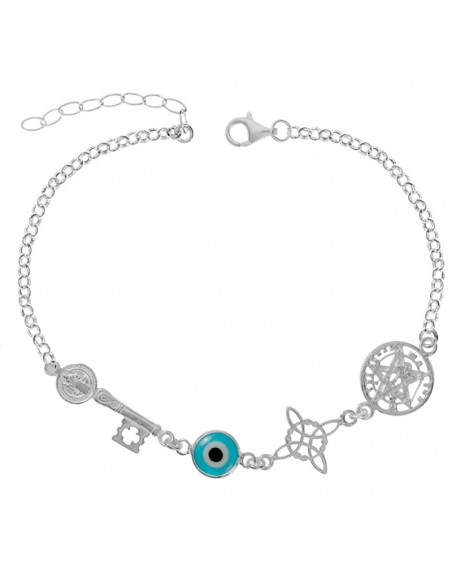Pulsera cuadrúple amuleto de protección en Plata