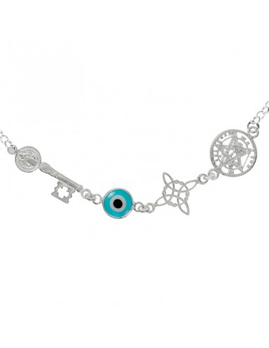 Pulsera cuadrúple amuleto de protección en Plata