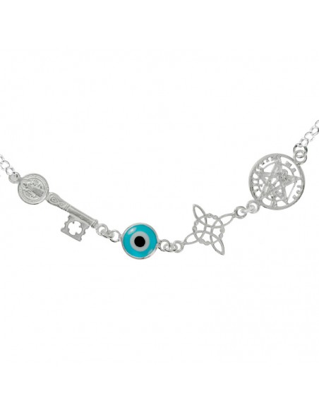 Pulsera cuadrúple amuleto de protección en Plata